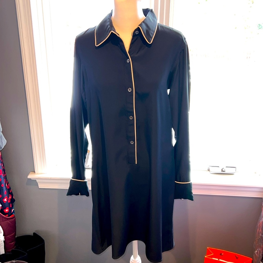 Chic long-sleeved Navy shirt dress